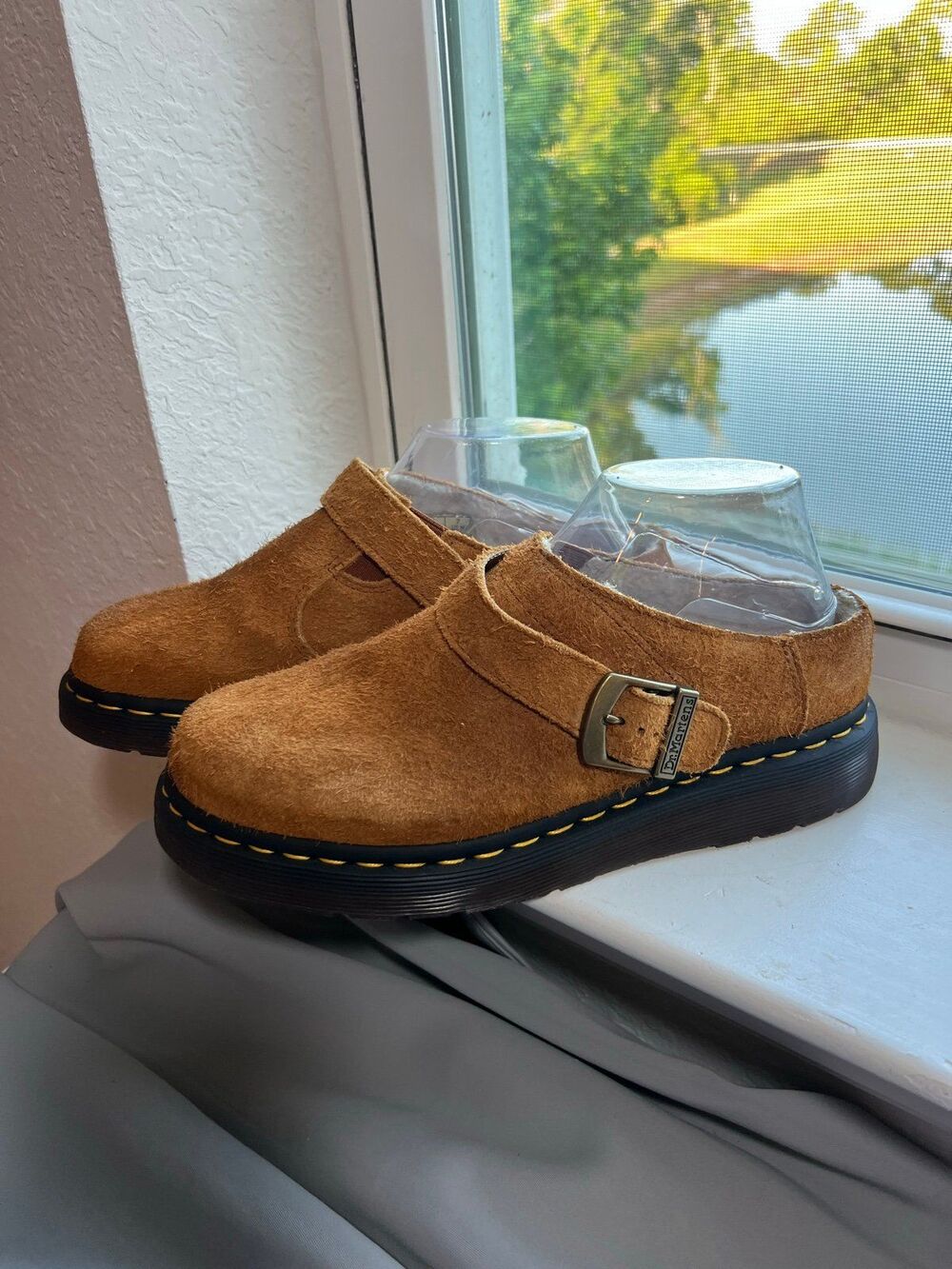 Dr. Doc Martens Isham Faux Shearling Brown Suede Mules Women’s Size 8 Men's 7 - Picture 3 of 12